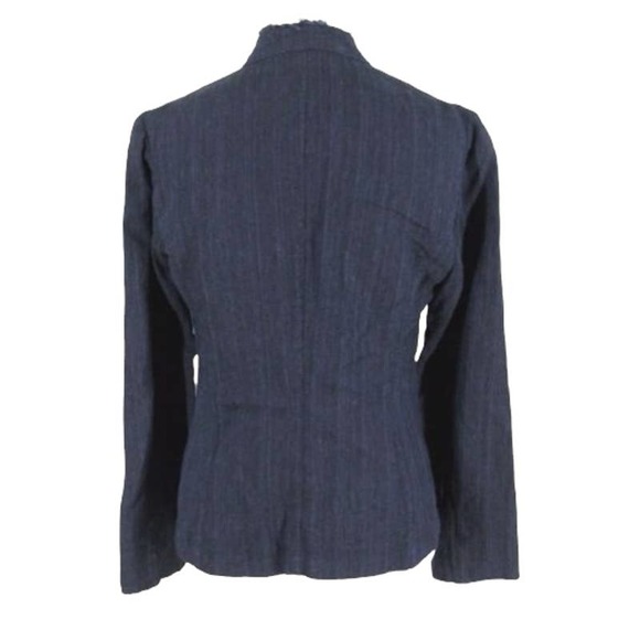 J Jill Blue Black Linen Rayon Lightweight "Fringe" Trim Blazer Career Sz 16‎ - Picture 2 of 5